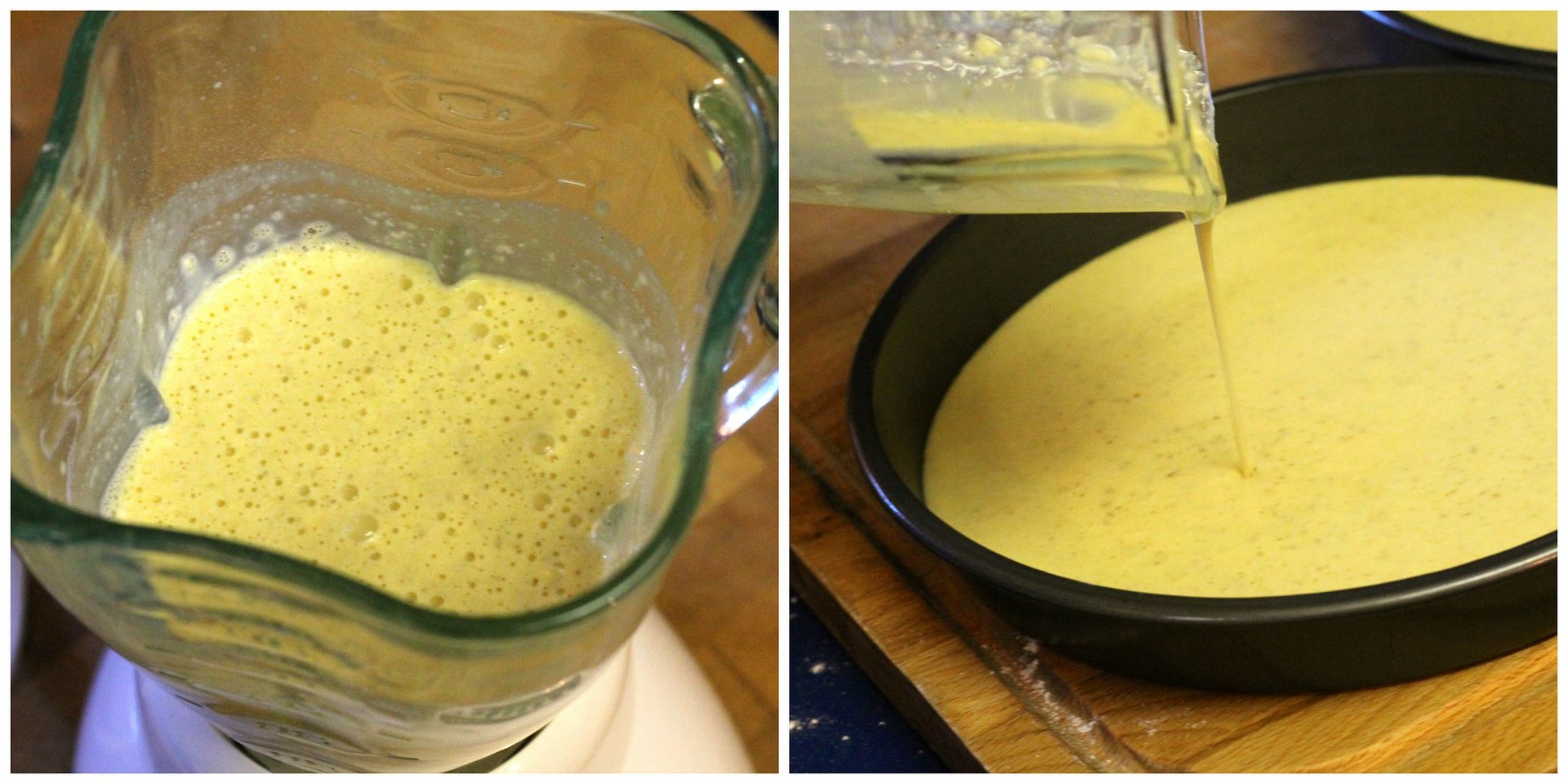 pouring Dutch baby batter in pan