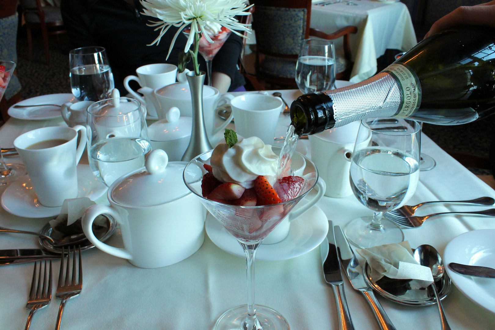 strawberies and prosecco at the Oak Bay Beach Hotel