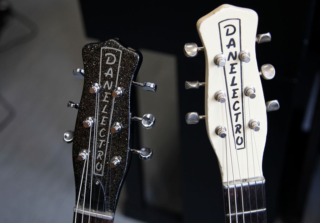 Danelectro 6027 compared to DC-59 reissue headstock shot Danelectro 6027 compared to DC-59 reissue headstock shot
