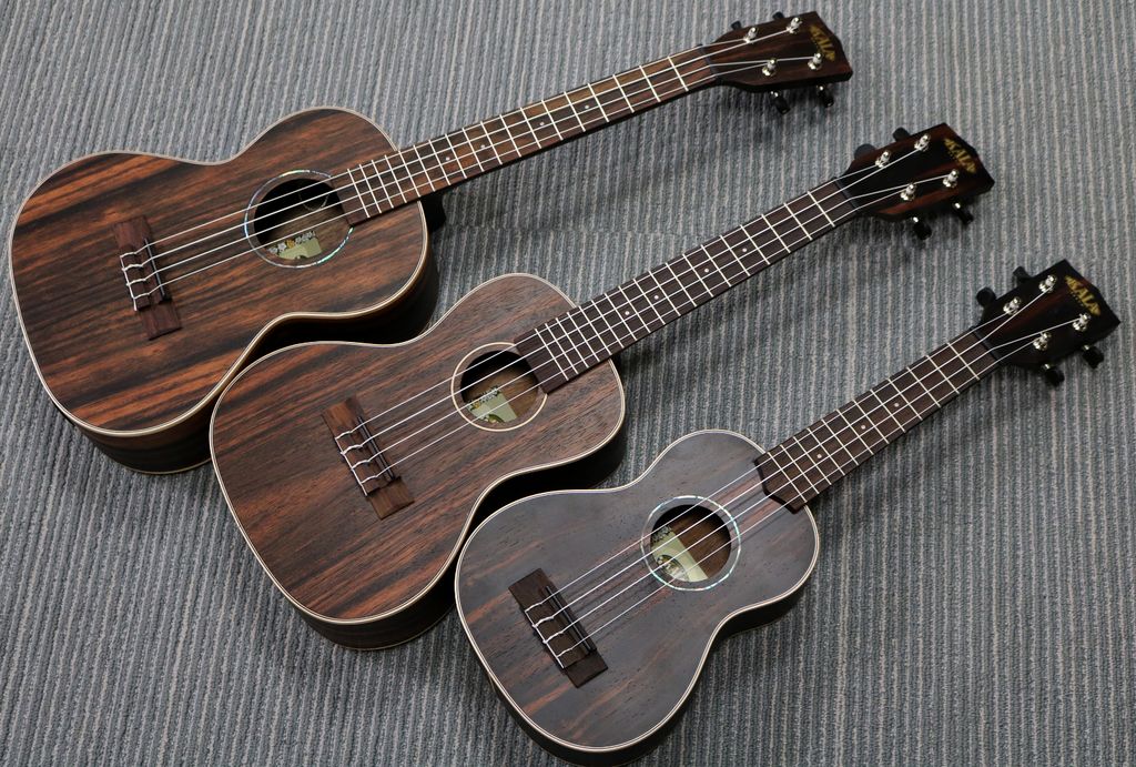 Soprano, concert and tenor ukuleles made by Kala