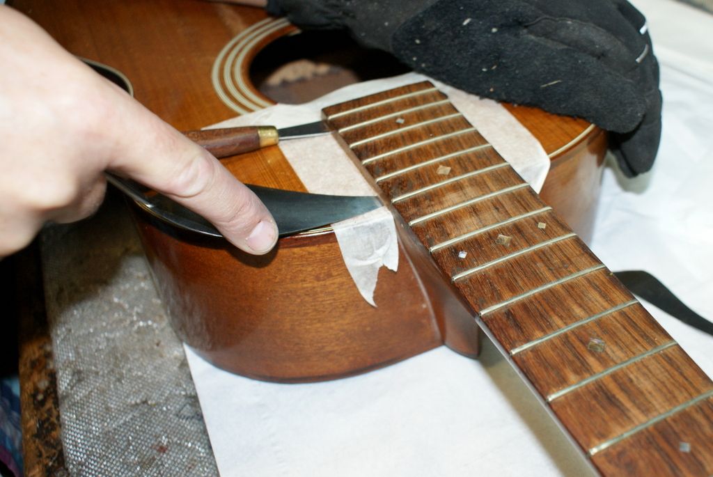 Step 3 resetting the neck on a Fylde guitar