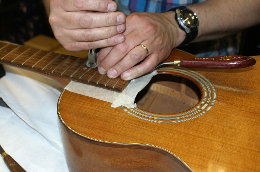 Step 4 resetting the neck on a Fylde guitar