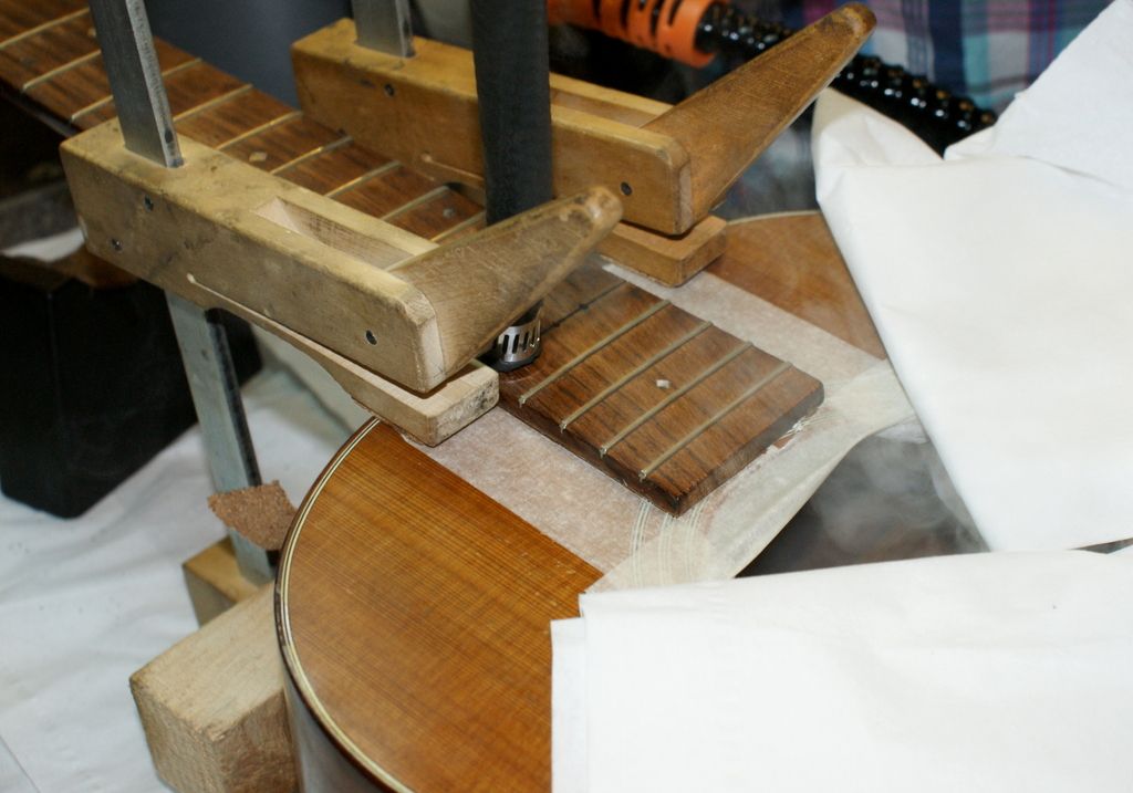 Step 7 resetting the neck on a Fylde guitar