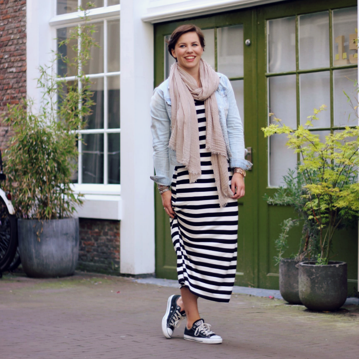 Outfit: Gestreepte maxidress