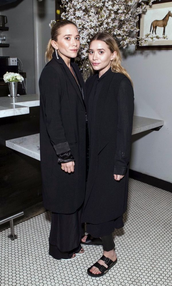 OLSENS ANONYMOUS MARY KATE ASHLEY THE ROW AND BARNEYS DINNER IN SAN FRANCISCO ALL BLACK LOOKS 2014 MINIMAL CLEAN ALL BLACK ON BLACK LOOKS LONG DUSTER COATS JACKETS LAYERED SHIRT DRESS MAXI SKIRT OVER PANTS SLIP ON BIRKENSTOCK SANDALS LONG WAVY HAIR DROP EARRINGS FASHION STYLE BLOG photo OLSENSANONYMOUSMARYKATEASHLEYTHEROWANDBARNEYSDINNERINSANFRANCISCOALLBLACKLOOKS2014.jpg