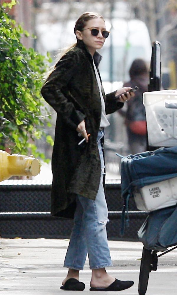 Ashley Olsen Steps Out In Textured Fur And Ripped Jeans | Olsens ...
