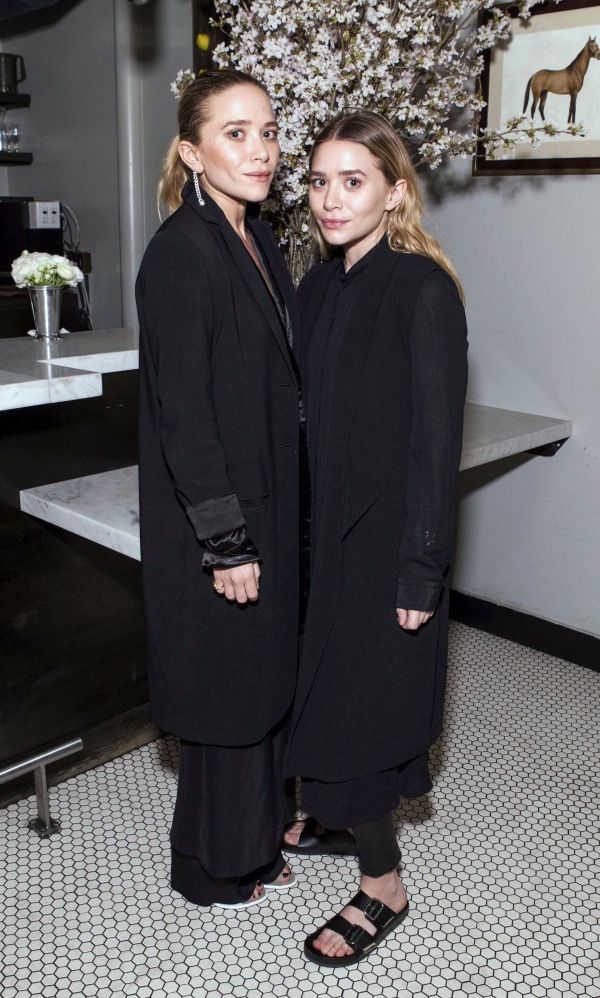 Olsens Anonymous Blog Mary Kate Ashley Olsen Twins Best All Black Looks Long Jackets Satin Skirt Dress Leather Pants Birkenstock Sandals