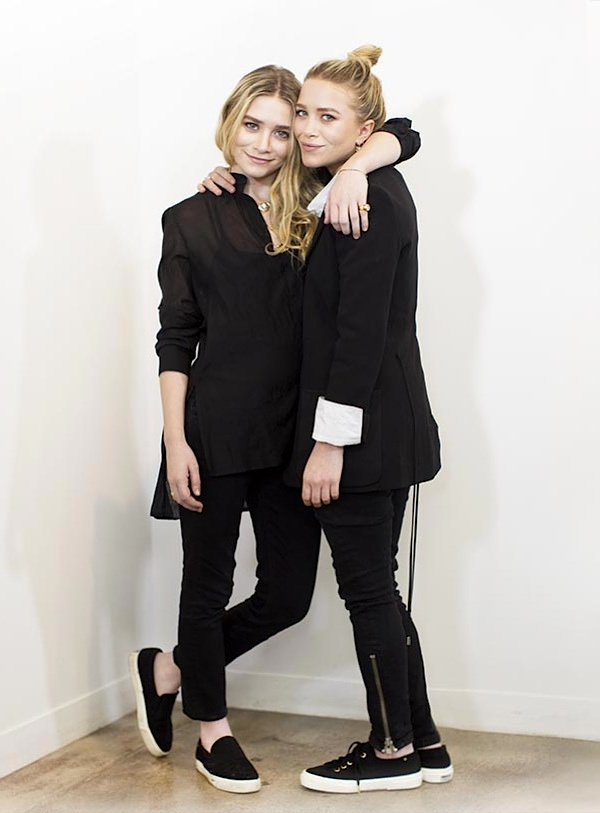 Olsens Anonymous Blog Mary Kate Ashley Olsen Twins Best All Black Looks Superega Sneakers Sheer Button Down Blazer Ankle Zip Pants