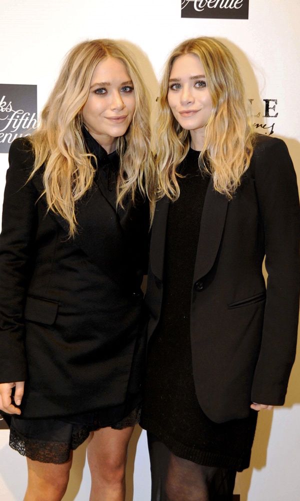 Olsens Anonymous Blog Mary Kate Ashley Olsen Twins Best All Black Looks Wavy Hair Blazer Tuxedo Jacket Sheer Lace Skirt Dress