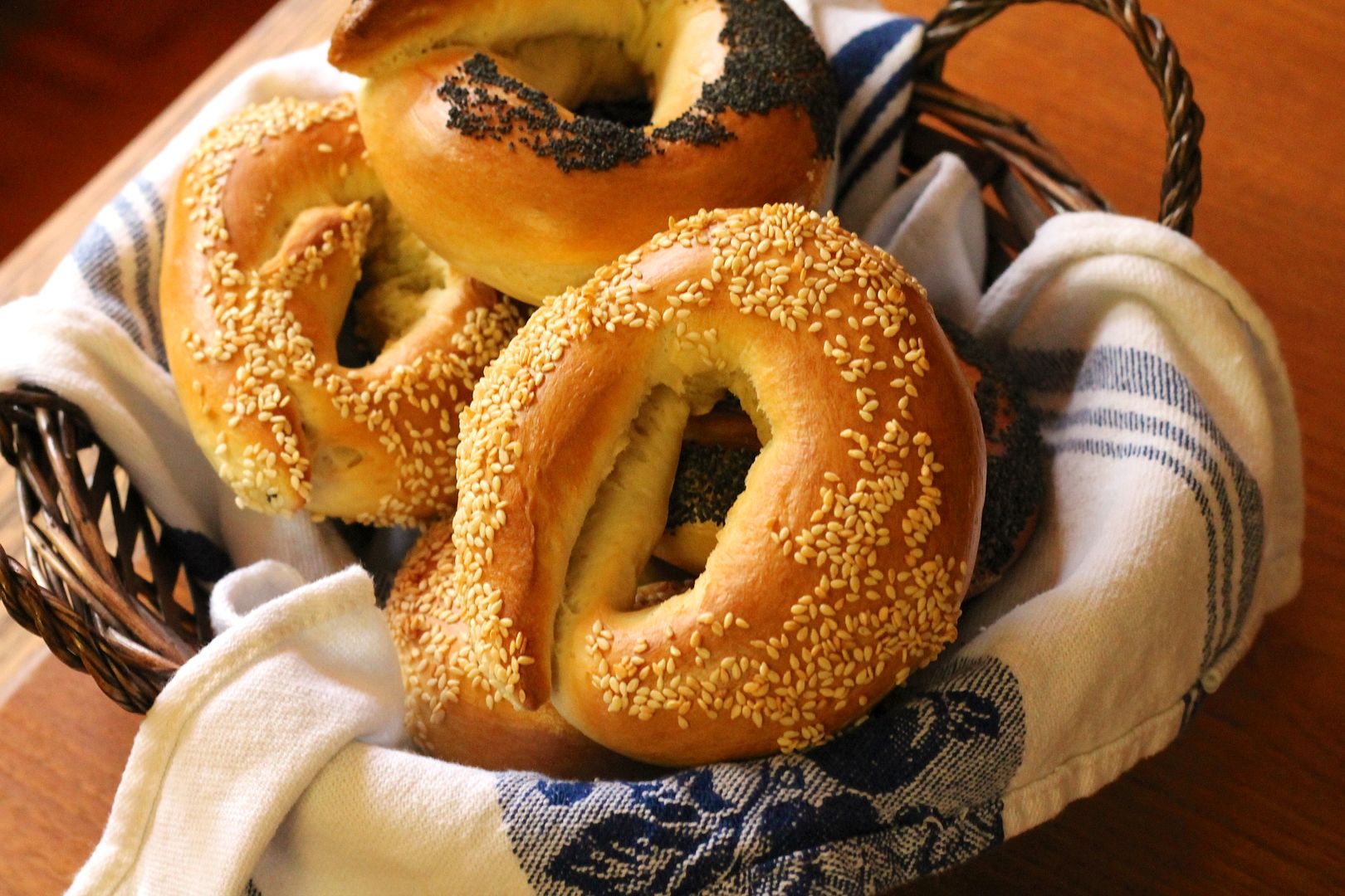 Montreal style bagels in a basket