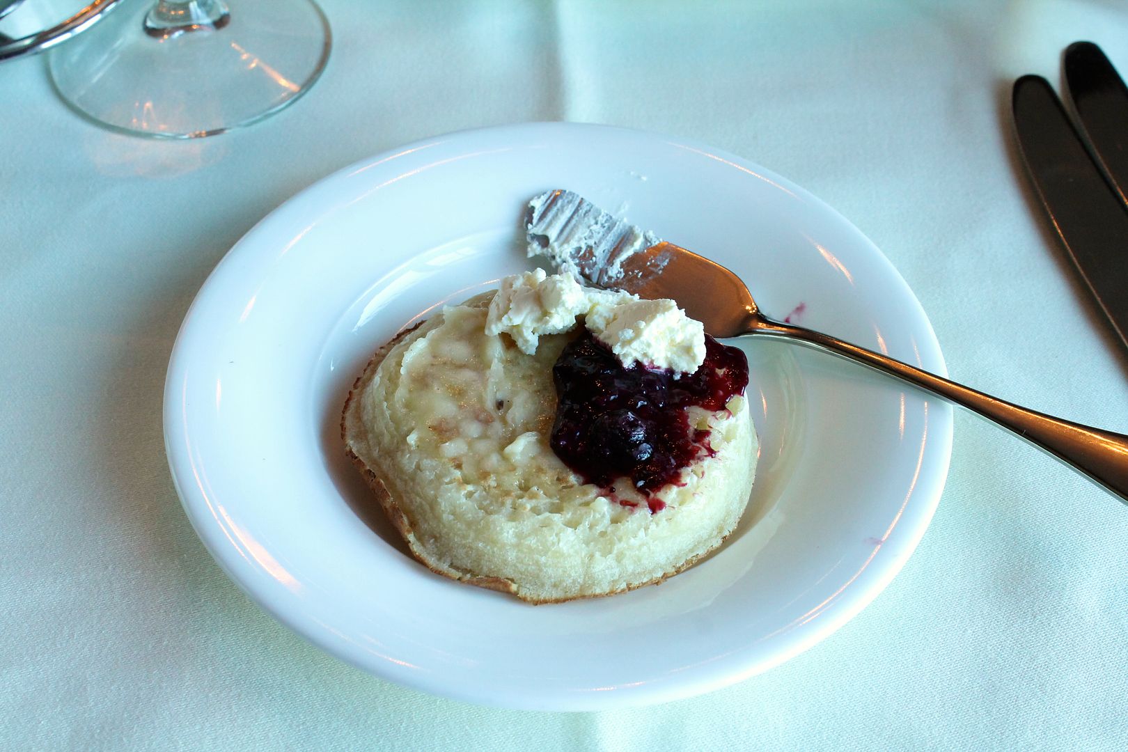 crumpet with clotted cream and jam at the Oak Bay Beach Hotel