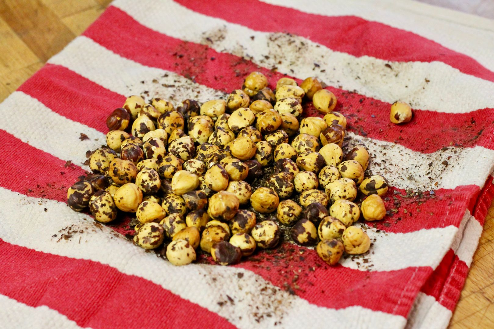 toasted hazelnuts in towel